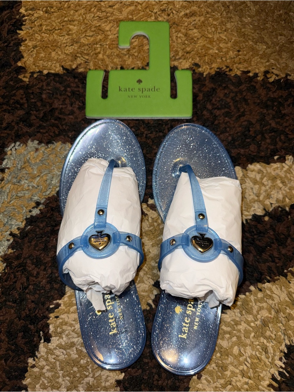 kate spade Blue Glitter Heart Accent Jelly Sandals